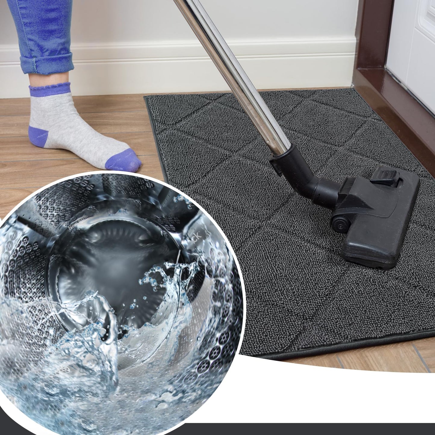 LOCHAS Grey Indoor Door Mat 20x32 Inch, Rubber Backing, Washable Absorbent Chenille Doormat, Low-Profile, Non Slip Microfiber Entrance Mat, Quick Dry Resist Dirt Front Welcome Mats for Entryway Home