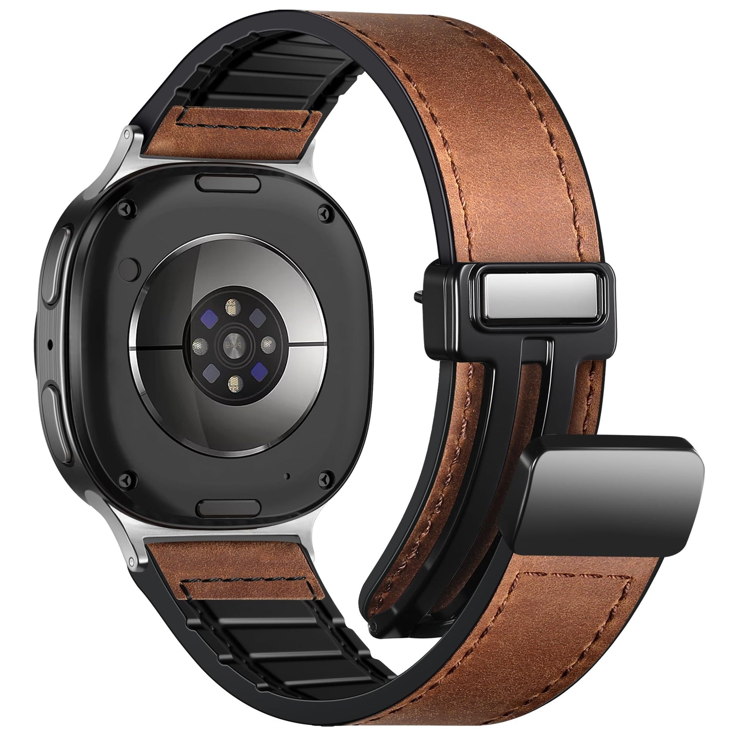 Charlam Magnetic Leather Bands Compatible with Galaxy Watch 8 Band 40mm 44mm, Galaxy Watch 8 Classic Band 46mm, Genuine Leather No Gap Replacement Straps for Samsung Watch 8 Bands Men Women, Brown