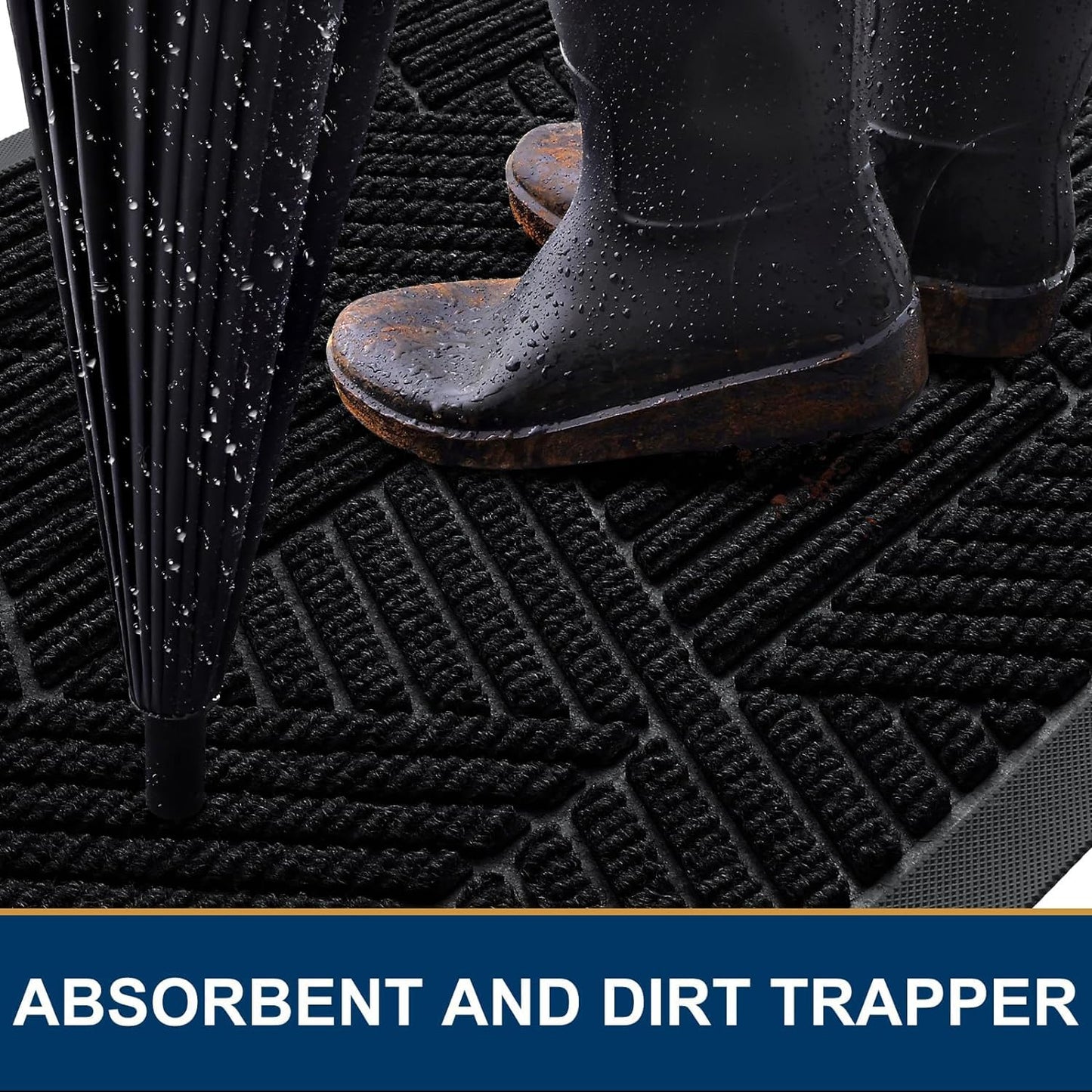 Smiry Front Door Mat Outside Entrance, Heavy Duty Sturdy Natural Rubber Doormat, Trap Dirt and Moisture, Easy Clean Low Profile Welcome Floor Mats for Indoor Outdoor Entry, 35x23 Inch, Black