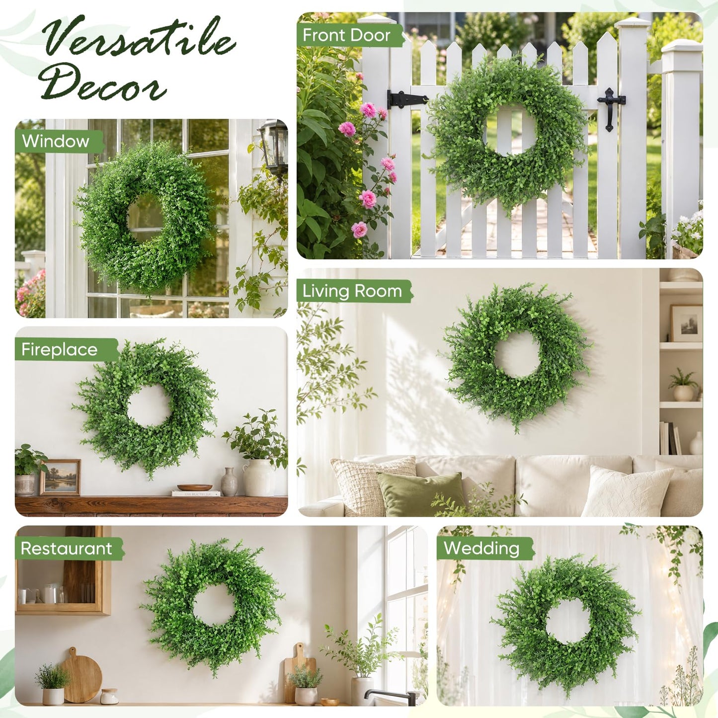 Koimiao Artificial Boxwood Wreath, Spring Wreath for Front Door, Realistic Green Wreath for All Seasons Farmhouse (Green-02)
