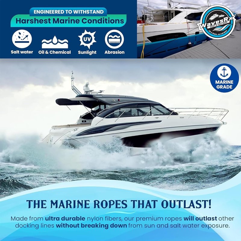Premium Nylon Boat Dock Lines & Ropes for Docking 3/8'' x 15' | Double Braided Marine Rope & Mooring Line| Boat Ropes for Docking with Loop | UV & Saltwater Resistant Dock Ropes for Boats & Pontoons