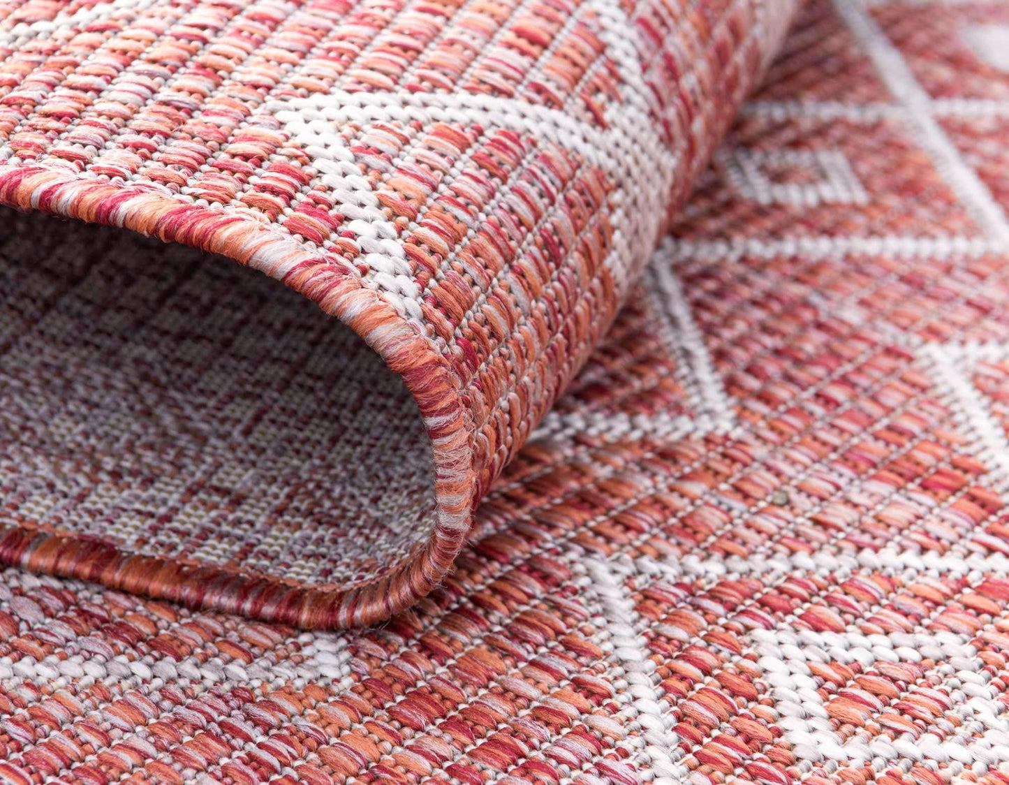 Unique Loom Outdoor Trellis Collection Area Rug - Tribal Trellis (2' x 6' 1" Runner, Rust Red/ Ivory)