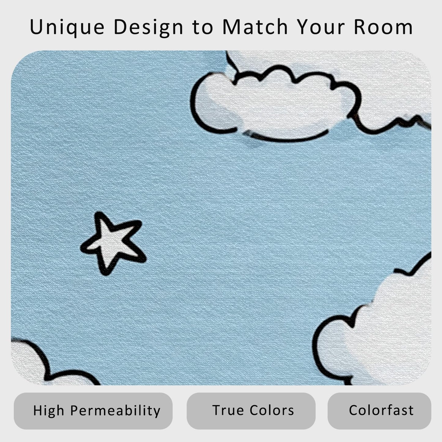 White Cloud Star Rug, Washable Area Rug 5x7 Rugs for Living Room, Cartoon Sky Blue Patterned Indoor Carpet, Cloud Star Decor for Home, Bedroom, Soft Non Slip Thin Design TWR109