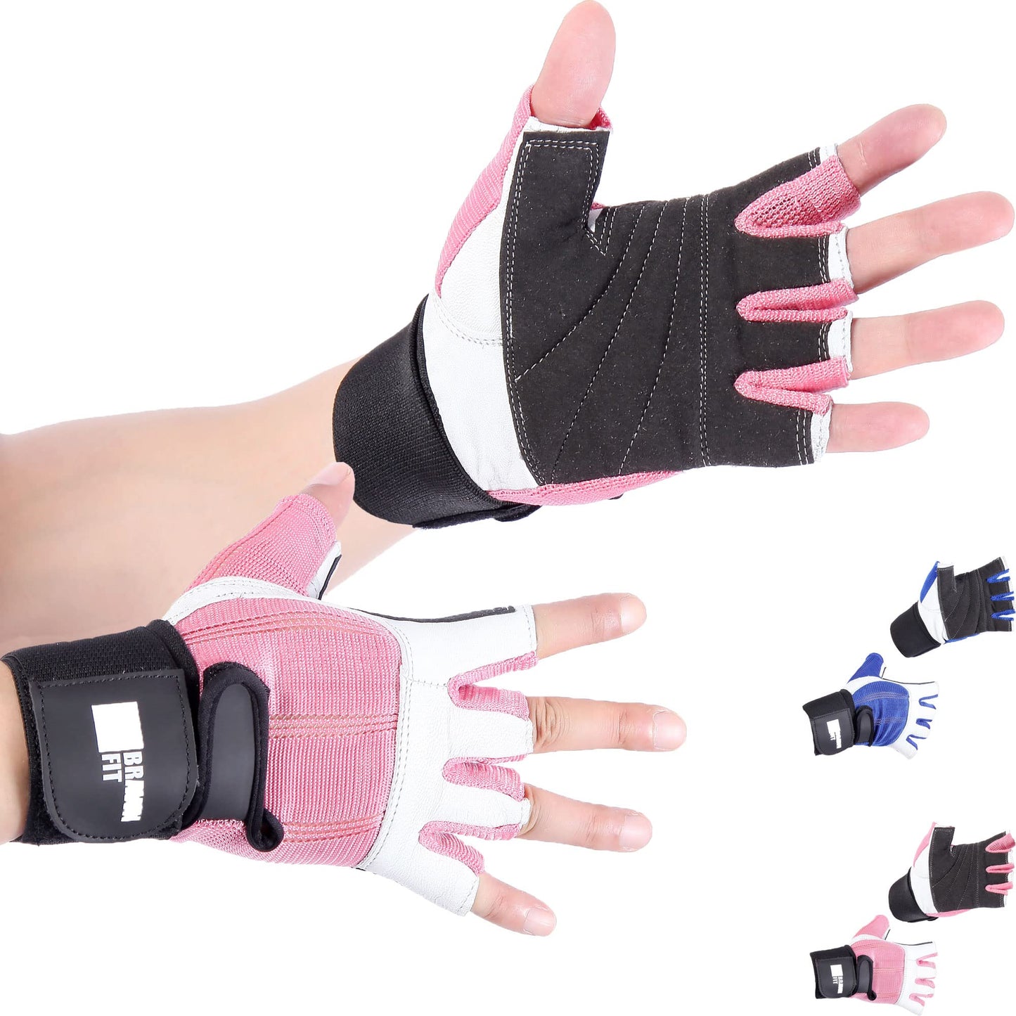 Brawn Fit Workout Gloves for Men and Women - Soft Leather Weight Lifting Gloves with Wrist Support, Padded Design Best for Gym, Exercise, Training, Barbell Workout-1 Pair X-Small Size - Pink and White