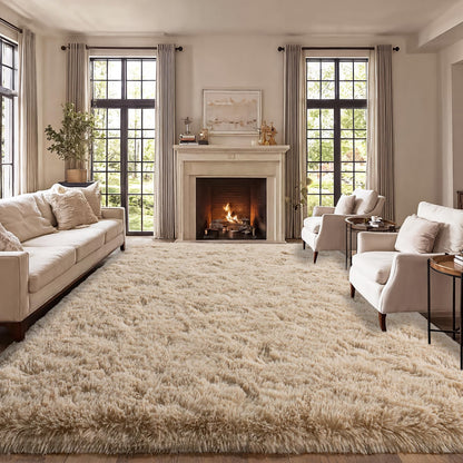 qulint Large Area Rug for Living Room 10x14, Soft Fluffy Tan Area Rug for Bedroom, Shag Shaggy Fuzzy Nursery Carpets for Boys and Girls Dorm Room Kid Room Home Decor (10ft x 14ft, Light Tan)