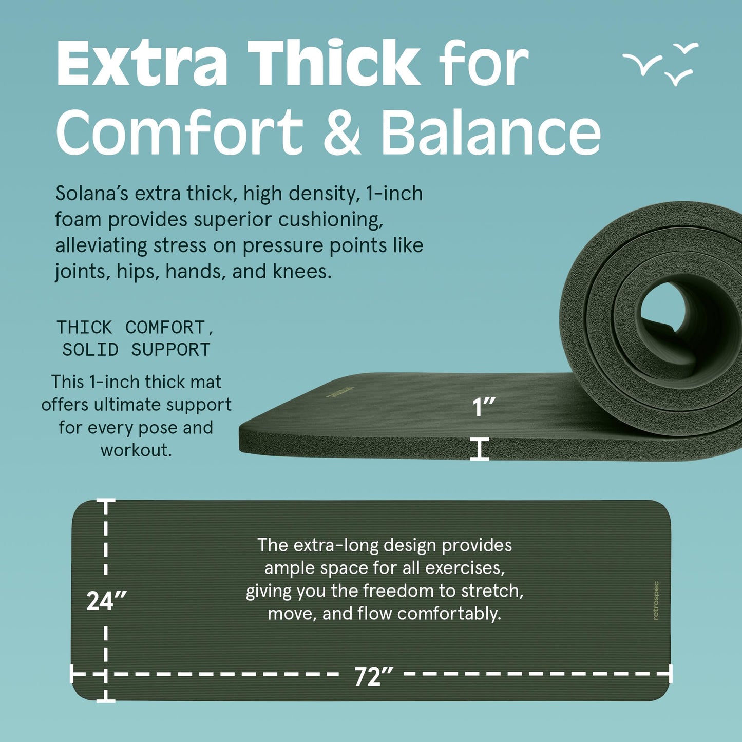 Retrospec Solana Yoga Mat 1" Thick w/Nylon Strap for Men & Women - Non Slip Exercise Mat for Home Yoga, Pilates, Stretching, Floor & Fitness Workouts - Wild Spruce