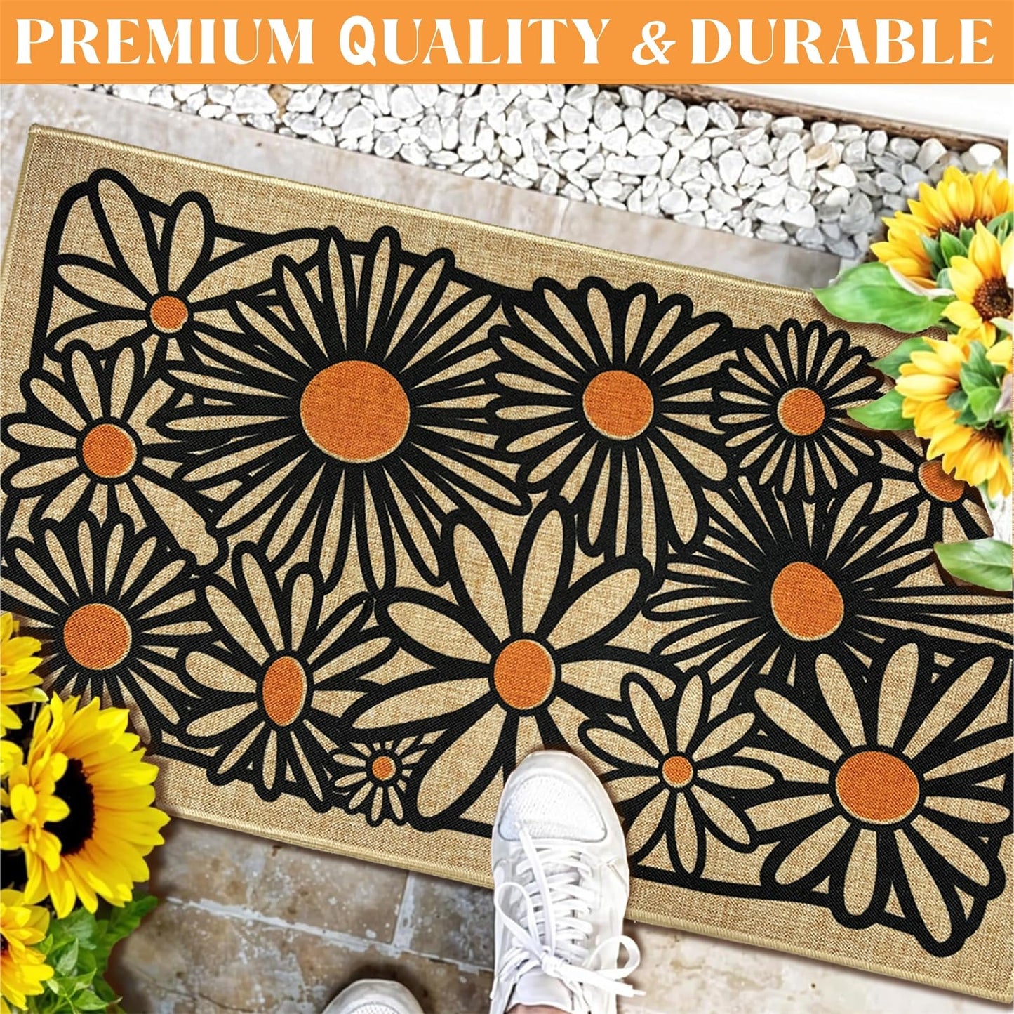 Welcome Mats Front Door Mats for Outdoor Indoor Entrance Non-Slip Backing Doormat for Housewarming Gifts Durable Daisy Flower Floor Mat Summer Home Rugs for House Farmhouse Kitchen Hallway 16.9"x29.9"