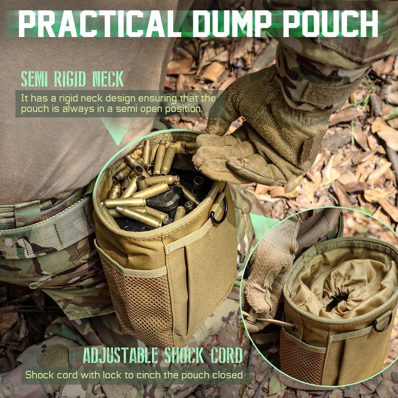 LIVANS Tactical Molle Dump Pouch, Magazine Recovery Pouch Drastring Ammo Bag Belt Utility Fanny Adjustable Military Holster Bag Outdoor for Airsoft Paintball Hunting Gear with D-Ring Grimlock
