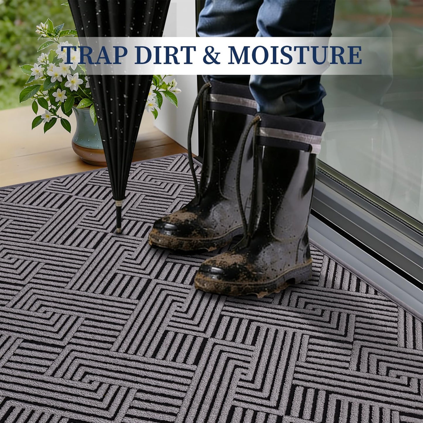 YIHOUSE Dirt Trapper Door Mat 32" x 47", Non-Slip Washable Entrance Mat, Dirt Resistant and Absorbent Welcome Mat, Low Profile Floor Mat for Front/Back Door, Entryway, Grey