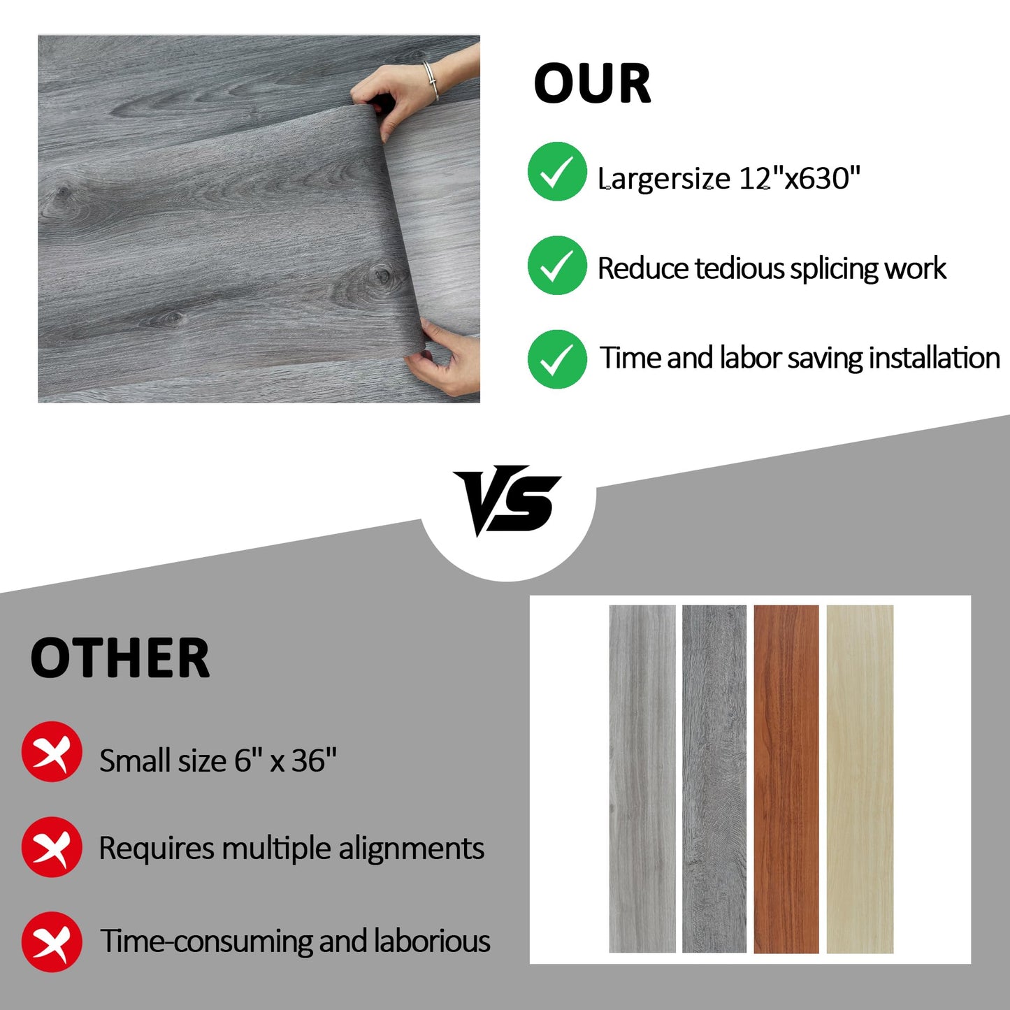 Lareko Wood Peel and Stick Vinyl Flooring Roll – 197" Length 12" Width Floor Tile - Dark Brown Self-Adhesive Sheet Flooring Waterproof, Wide Plank for,Bathroom,Bedroom, Kitchen (16 Sq.Ft