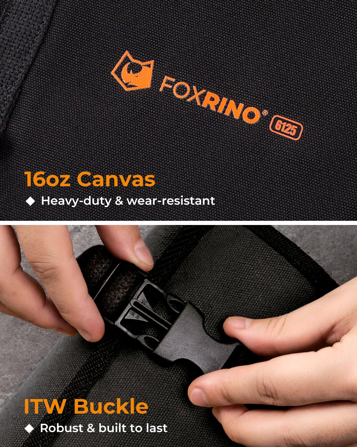 Foxrino Wrench Roll, Wrench Roll Up Pouch, 17-Pocket Heavy Duty Canvas Wrench Organizer Bag for SAE Combination Wrenches, Portable Tool Roll Bag, Gifts for Men for Fathers Day (Black, 17+1 SAE)