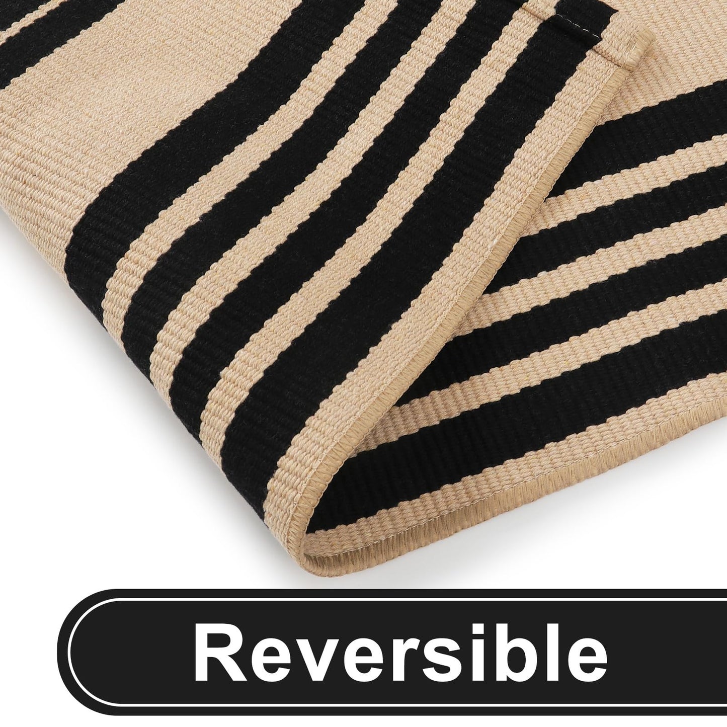 KIMODE Outdoor Rug Spring Decor 27.5"x43", Black and Khaki Striped Front Porch Rugs, Reversible Washable Front Door Mats, Hand Woven Welcome Layered Doormat Entryway Rug for Entrance Farmhouse