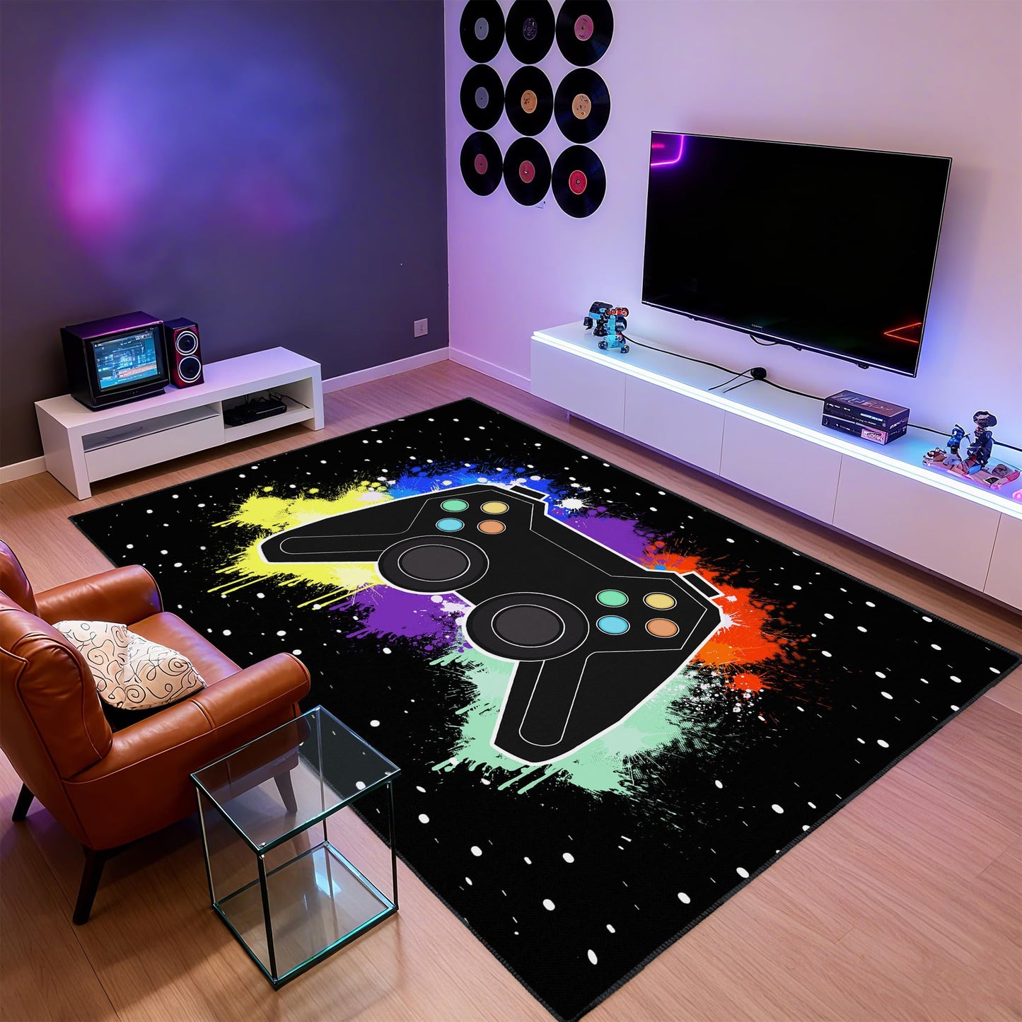 Vesocro Gamer Rug for Room,5x7 ft Non-Slip Cool Gaming Carpet for Bedroom Livingroom and Game Room Rugs Decor
