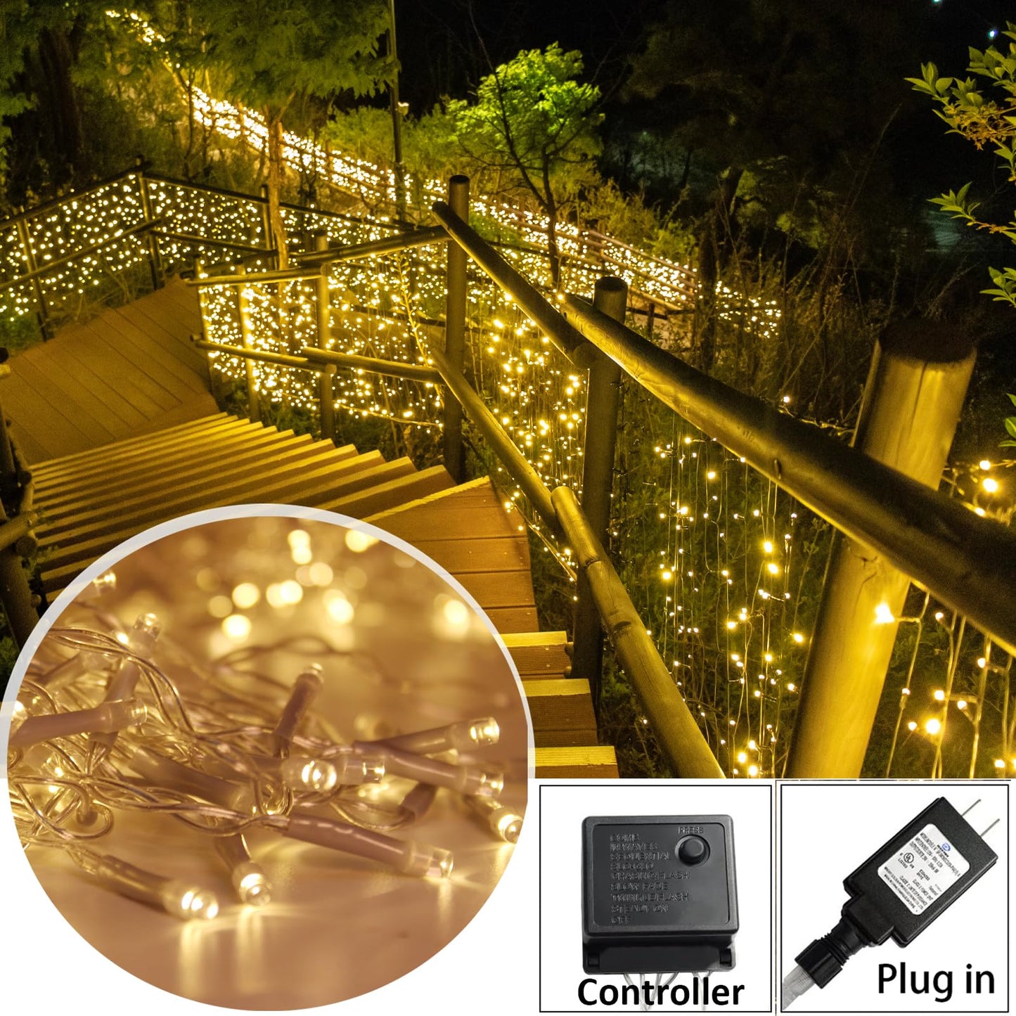 Solhice LED Curtain Lights Outside 40ft x 3ft for Backyard, 600 LED Plug in Hanging Fence String Lights Outdoor Waterproof for Backdrop Backyard Patio Deck Décor (Not Connectable)