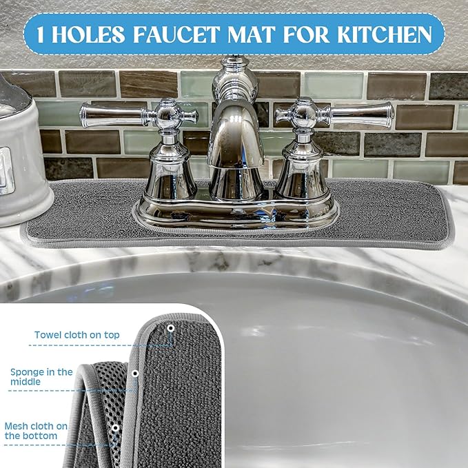 2 Pcs Faucet Mat for Kitchen Sink Splash Guard for Kitchen Sink Faucet Dish