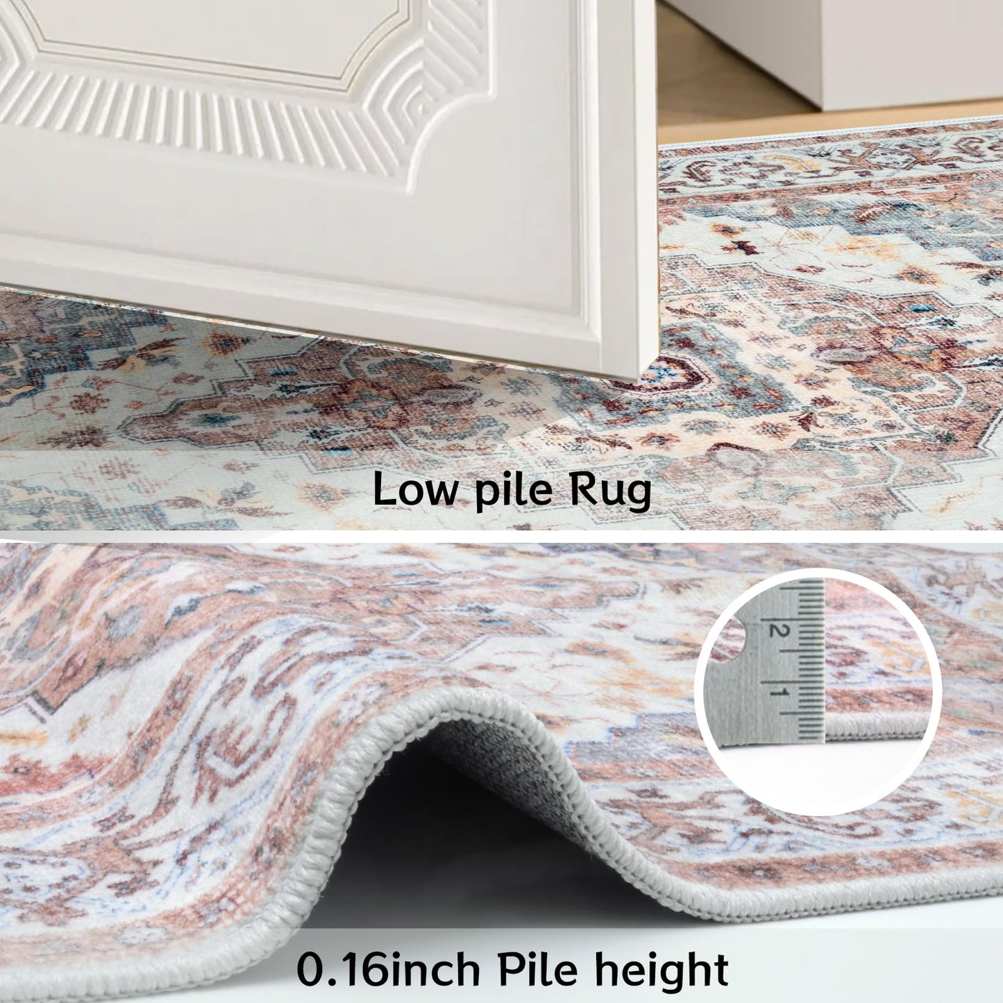 Washable Area Rug 5x7, Large Soft Rugs for Living Room, Non-Slip Stain Resistant Boho Chic Vintage Carpet for Bedroom Dining Room Cherry