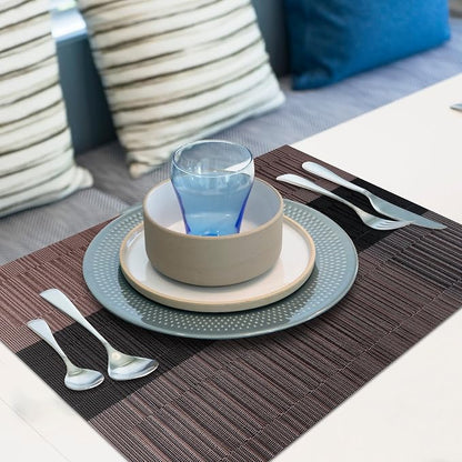 Aofmee Table Runner and Placemats Set of 6 Washable, Heat Resistant Place Mats with Table Runner, Woven Vinyl Table Placemats for Dining Table, Stain Resistant Kitchen Table Mats Sets, Easy to Clean