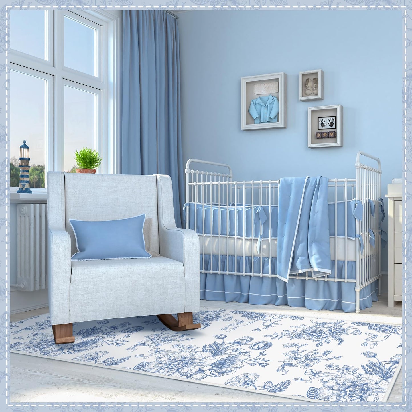 Drydiet Blur Floral Runner Rug 2 x 6 ft Large Something Blue Before I Do Soft Washable Rug with Non Slip, Low Pile Stain Resistance Carpet for Entryway Hallway Kitchen Laundry Living Room