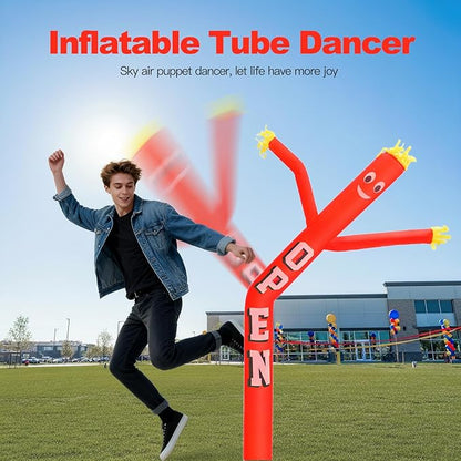 6ft Sky Air Puppet Dancer 9in Diameter Inflatable Waving Tube Man Attachment - Wacky Waving Dancing Tube Guy for Business Promotion Stand Out Advertising - Red Open Dancer ONLY - NO Blower