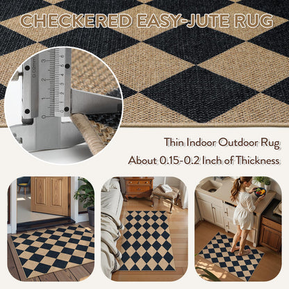 Lahome Colette Checkered Easy Jute Kitchen Rug, 2x3 Front Door Mat Non Slip Washable Neutral Area Rug, Farmhouse Diamond Non Shedding Low Pile Floor Carpet for Entryway Porch Doorway
