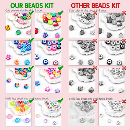 Dowsabel Bracelet Making Kit, Beads for Bracelets Making Pony, Kandi, Polymer Clay, Smile Face & Letter Beads for Jewelry Making, DIY Arts and Crafts Gifts Toys for Girls Age 6-12