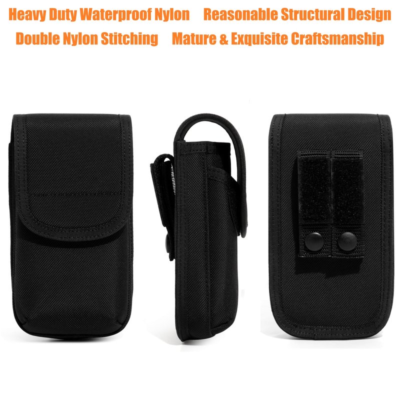 TACNEX Tactical MOLLE Phone Pouch Case Dual Mobile Holder Holster fit Belt Vest Hevay Duty Nylon Carrier Bag for Police LE Security EMS EMT Construction Range Field Outdoor Black