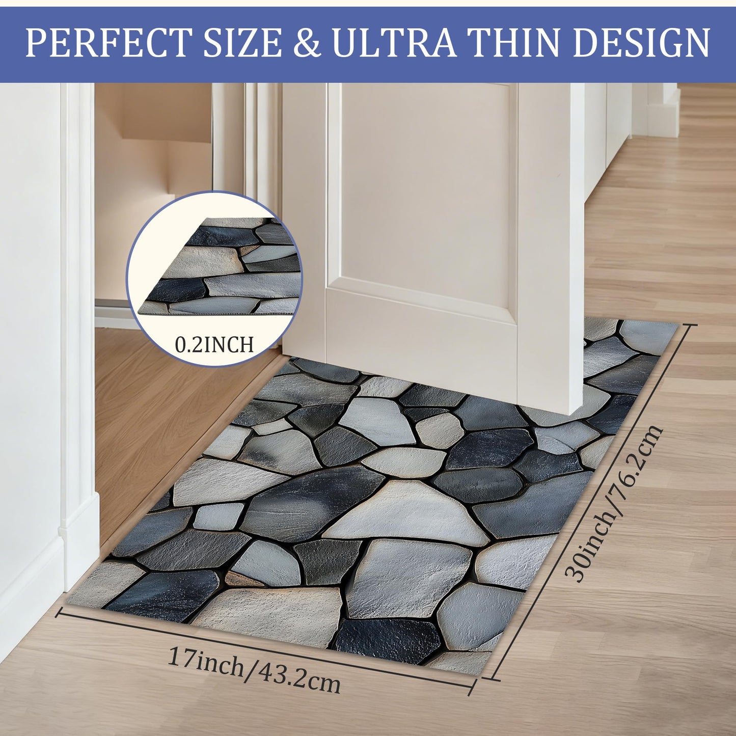 Stone Pattern Welcome Mat,Modern Indoor Rugs for Entryway,Anti-Slip Low Profile Doormats Porch Mats for Front Door Stairway Rug Living Room Floor Mat 30 x 17 Inch