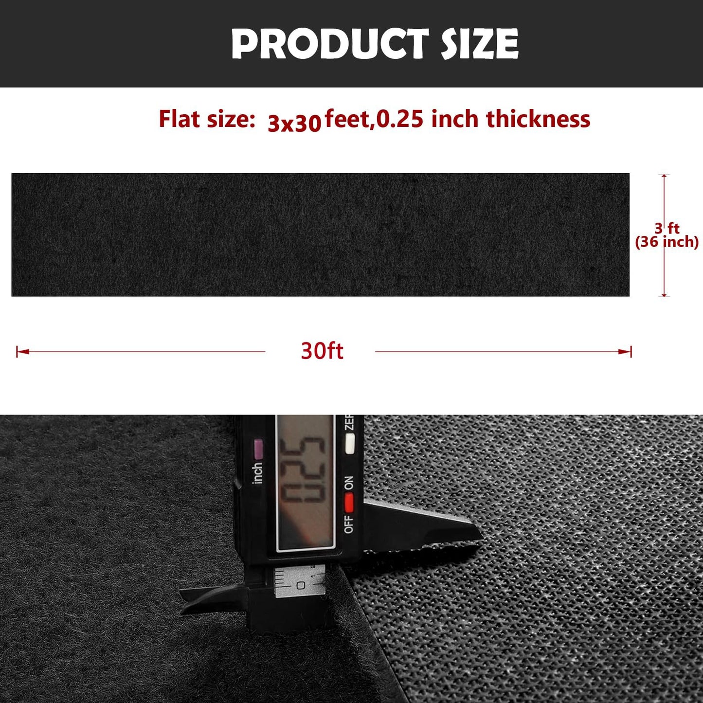 Extra Thick Black Carpet Runner 3 x 30Ft, Non-Slip TPR Rubber Backing, 450 GSM Heavy-Duty Aisle Runner Black Runner Rug for Wedding Ceremony, Hollywood Party, Graduation & Award Events