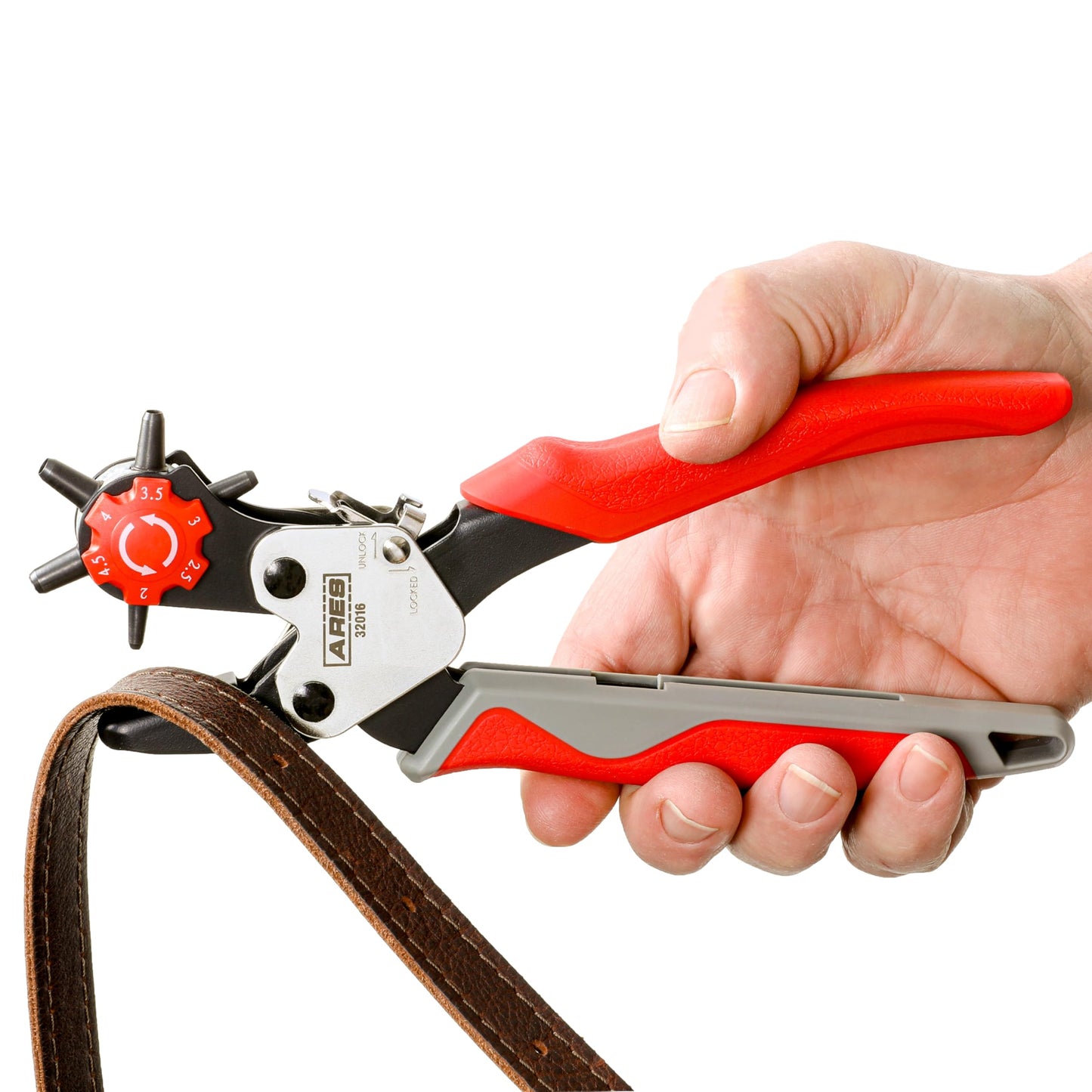 ARES 32016 – Professional Hole Puncher – Heavy Duty Leather Punch Plier Tool for Belts, Watch Bands, Saddles, Shoes, and More – Heavy Duty Rotary Punch Tool for DIY Home Craft