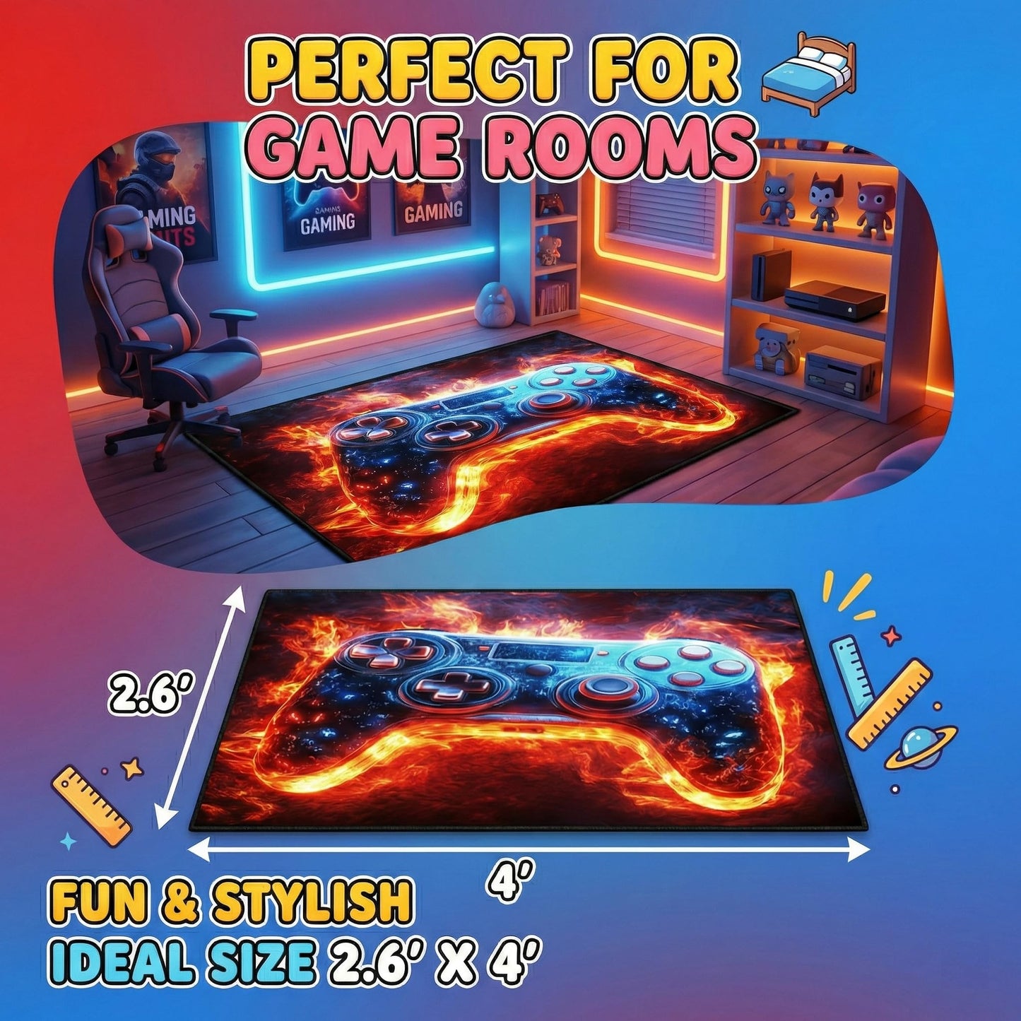 Gamer Room Rug for Boys - Gamer Rug Gamer Room Carpet for Teens Room Video Game Pattern Bedroom Carpet for Kids Gamepad Controller Mat for Bedroom,2.5x4 Feet