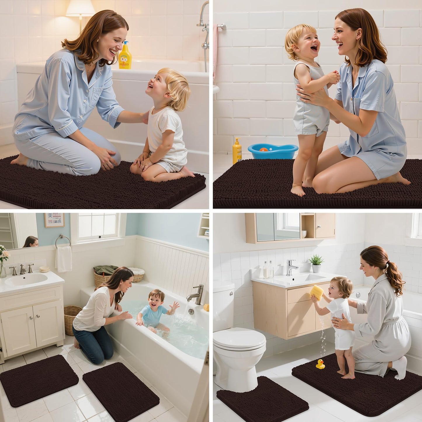 Arotive Bathroom Rugs 24x16, Extra Soft Absorbent Shaggy Chenille Bath Rugs, Machine Washable Rubber Backing Non-Slip Bath Mats for Bathroom Floor Tub and Shower, Home Decor Accessories, Brown