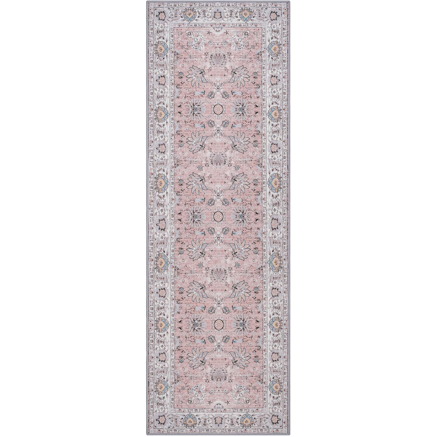 Runner Rug for Kitchen Hallway 2x6 Washable Non-Slip, Soft Boho Floral Carpet Low Pile Vintage Long Kitchen, Bedroom, Laundry, Bathroom, Living Room Rugs (Pink)