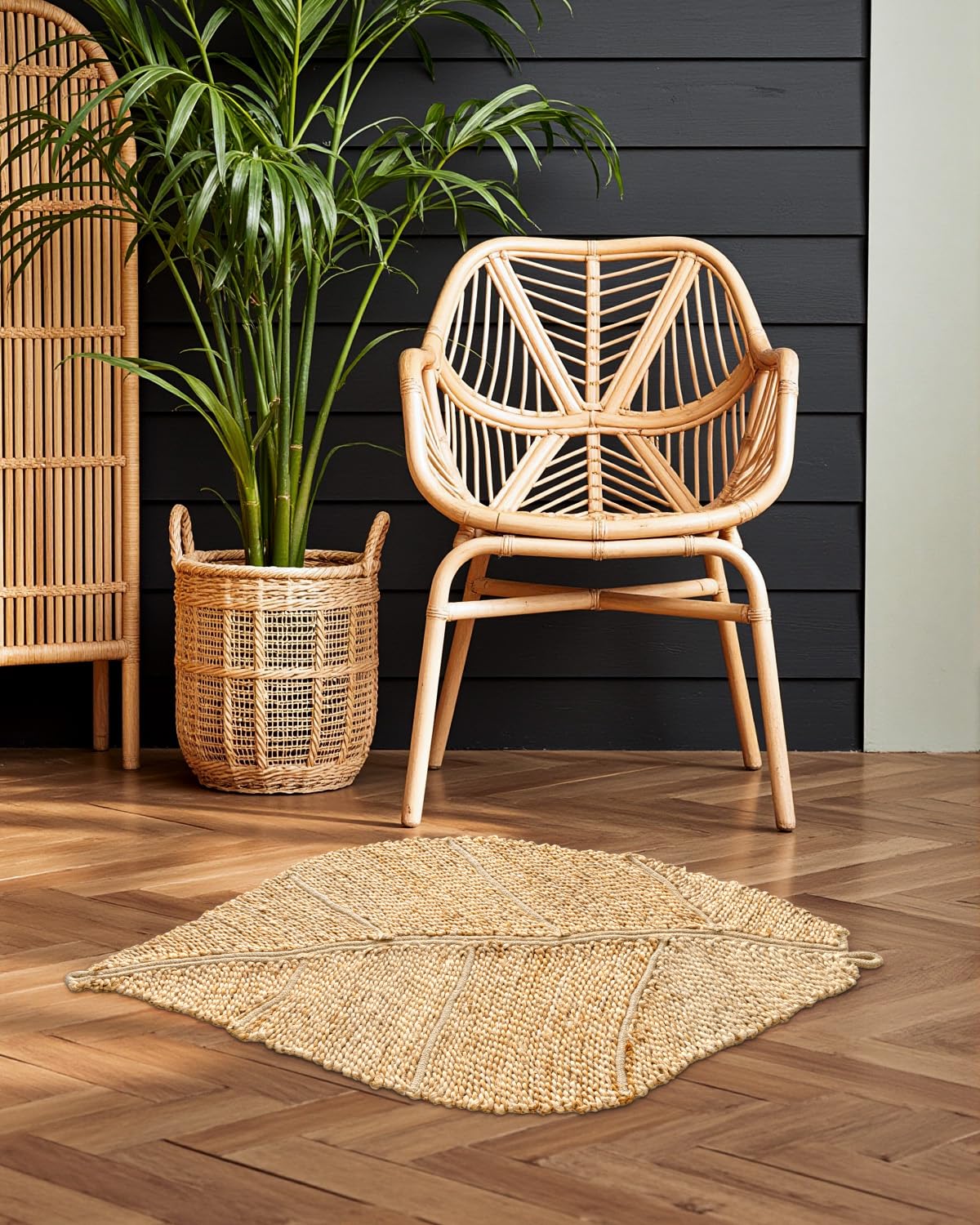 DEXI Jute Door Mat Inside Entryway Braided Woven, 32x20 Front Entrance Doormat Inside Leaf Shaped, Welcome Natural Fiber Entry Mats Farmhouse Home Decor, Beige