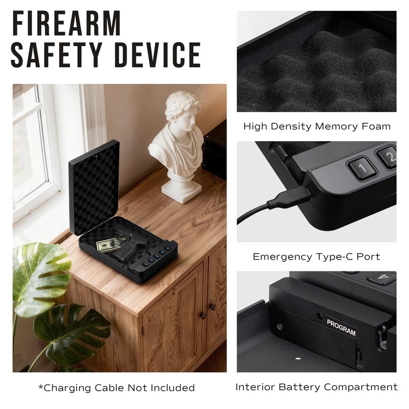 RPNB Gun Safe, Portable Gun Safe for Handgun, Smart Pistol Safes with Backlit Digital Keypad, Handgun Safes Perfect for Nightstand Bedside, Small Gun Case for Car