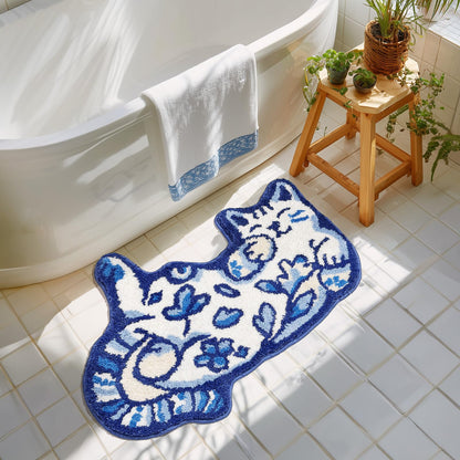 Softania Cute Cat Bath Mat - Fun Bathroom Rug for Cat Lovers, Cute Bathroom Decor, Soft Absorbent Microfiber Bath Rug, Machine Washable Funny Bath Mat with Non Slip Rubber Backing (31.5" x 21.6")