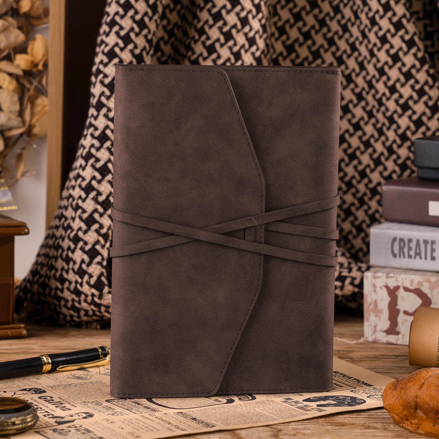 MINICAGIE Vintage Journal for Women Men Leather Bound Journaling Notebook Diary 160 Pages Book of Shadows Journal Soft Cover Journals for Writing Travel Gifts, 5.9x 8.6 in, Brown