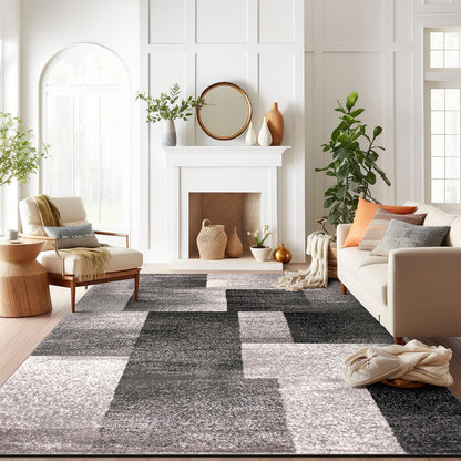 Rugshop Gray Large Modern Distressed Boxes Area Rug, Soft Stain-Resistant Pile for Living Room, Office and Dining Room, 8' x 10'