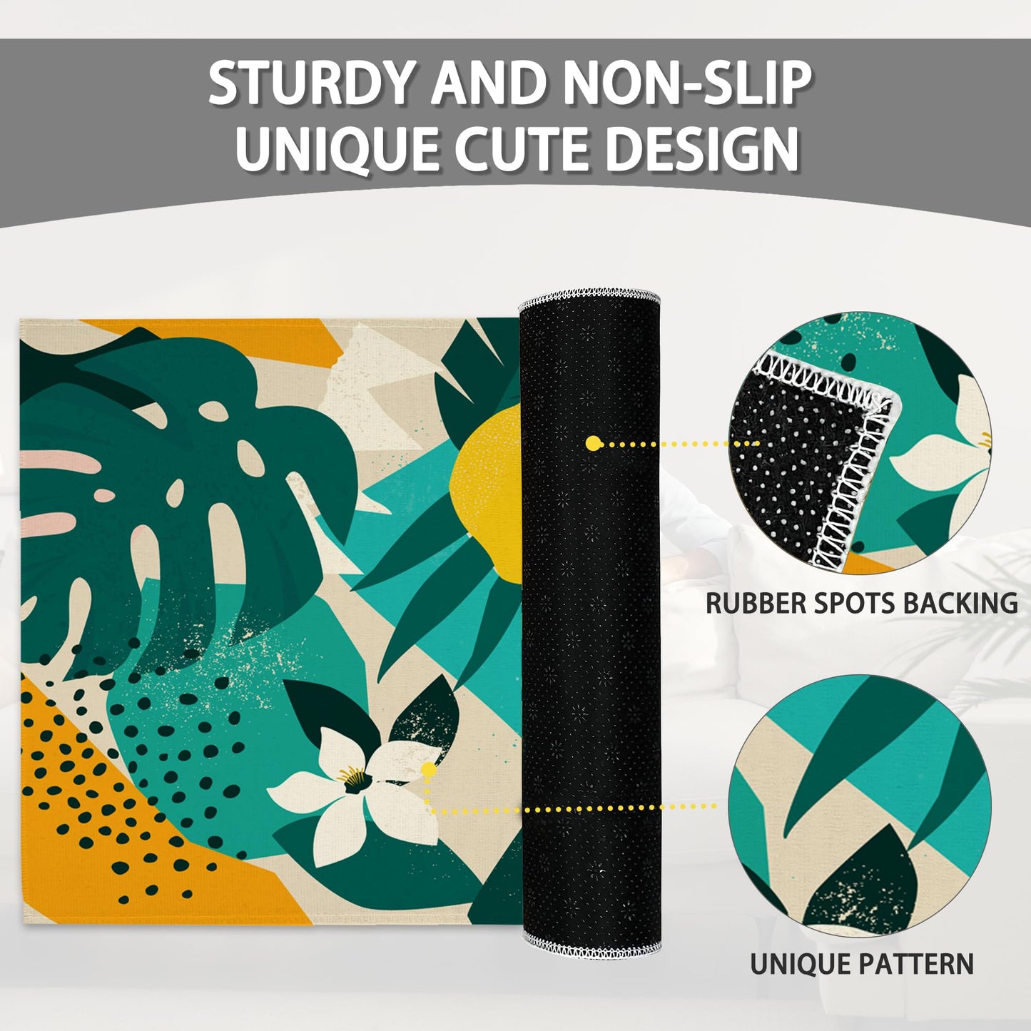SPUNKER Abstract Modern Welcome Mat - Tropical Palm Leaves, Indoor/Outdoor, Low-Profile, 17''x30''
