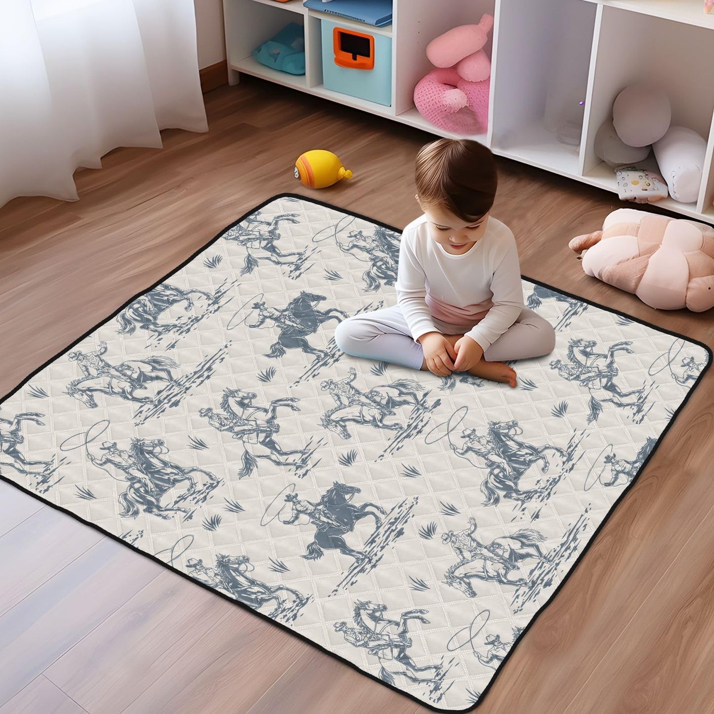 Selerdon Baby Play Mat Western Cowboy Horse Retro 50" X 50" Play Gym Crawling Mat Soft Non-Slip Portable Picnic Floor Mat for Infant, Babies, Toddler, Kids