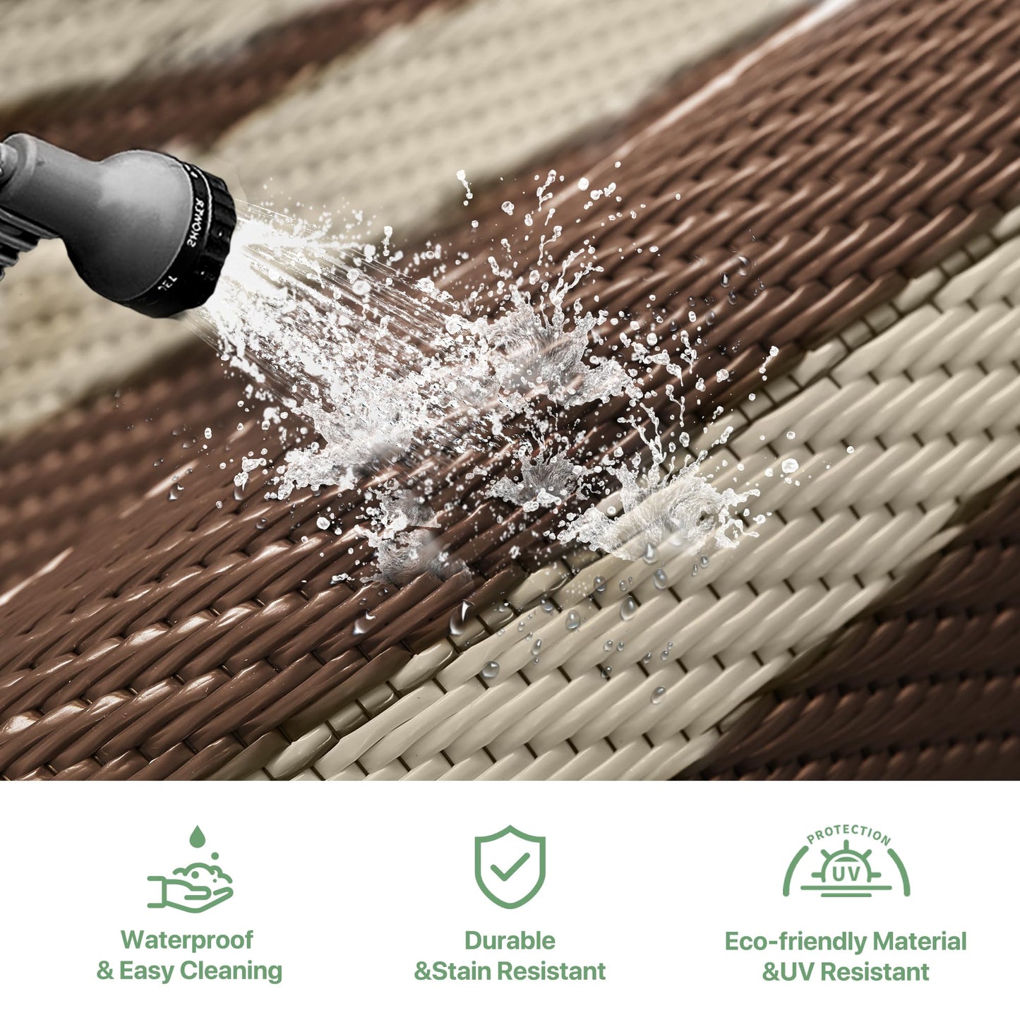 GENIMO Outdoor Rug Waterproof for Patio Decor, 5'x8' Reversible Plastic Straw Rug Carpet, Camping Mat for Outdoor, RV, Backyard, Deck, Balcony, Picnic, Beach, Coffee & Beige