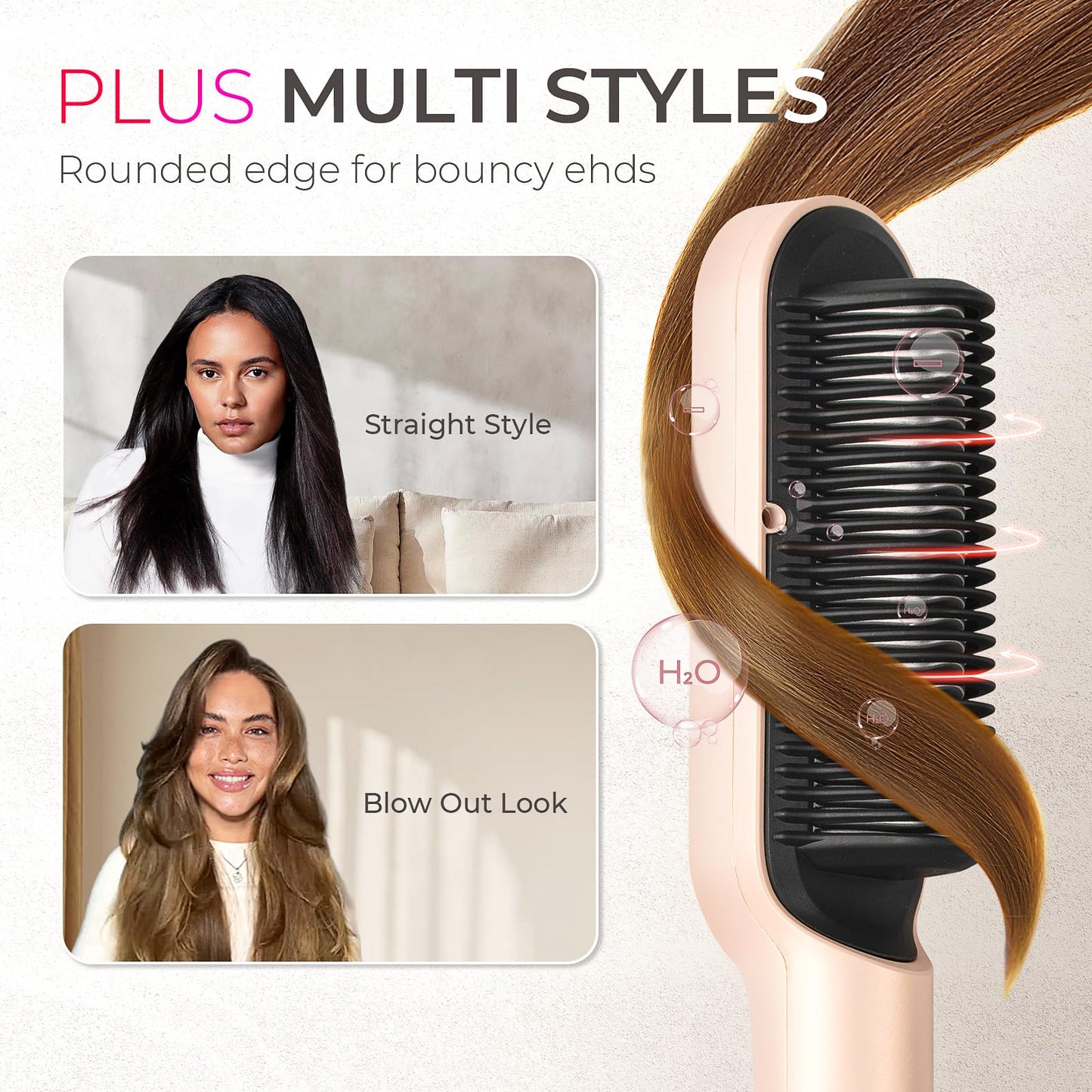TYMO Ring Plus Ionic Hair Straightener Brush - Straightening Comb with Negative Ions for Women, Titanium Coating, 9 Temp Settings & LED Display, Dual Voltage, Professional Styling Tools