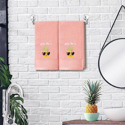2 Pcs Party Like a Pineapple Hand Towels Coral Bathroom Decor 14x29 Inch