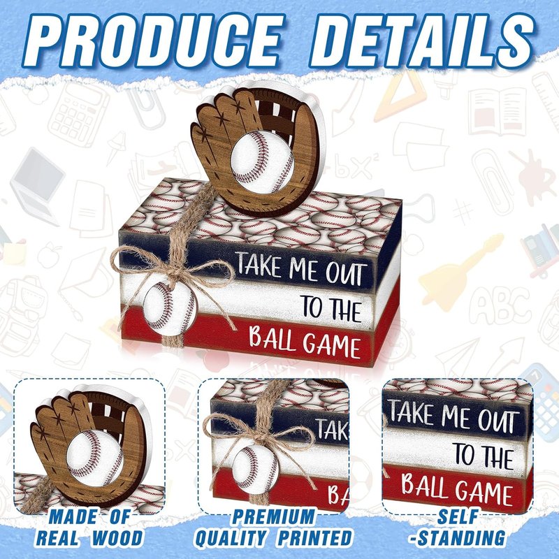 Baseball Decorations - 5 Pcs Mini Wooden Centerpieces for Farmhouse Tiered Tray | Sport Party Decor 2026