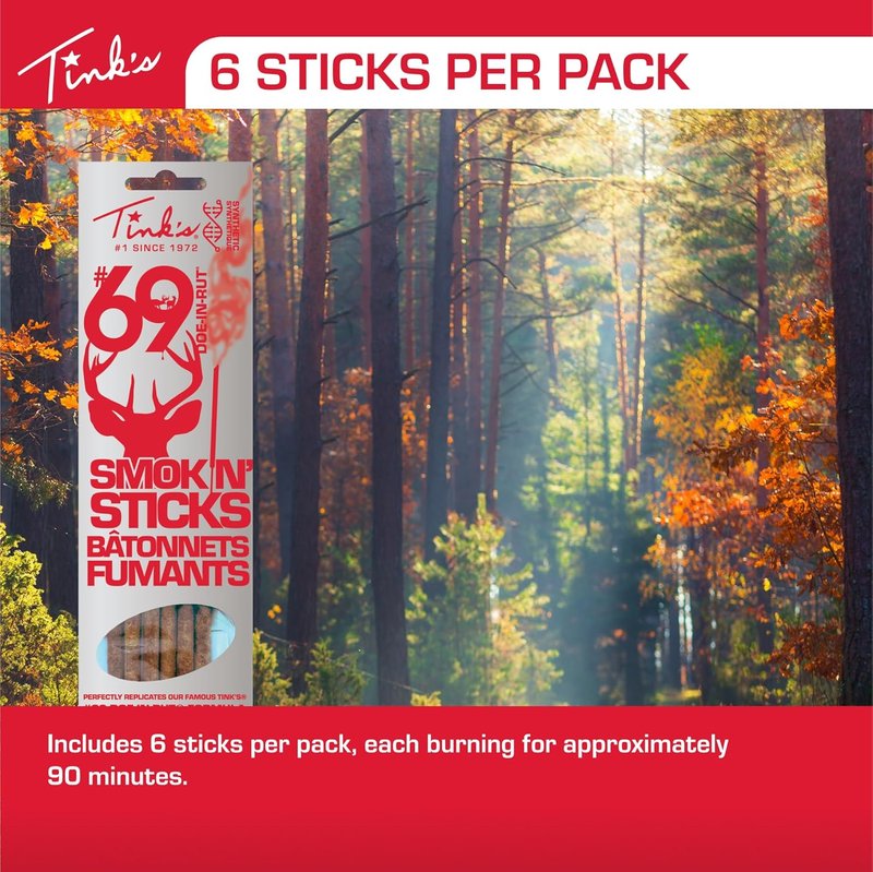 TINK'S Smokin’ Sticks Doe-in-Rut Lure - Long Lasting Estrous Urine | 6 Pack Hunting Accessory