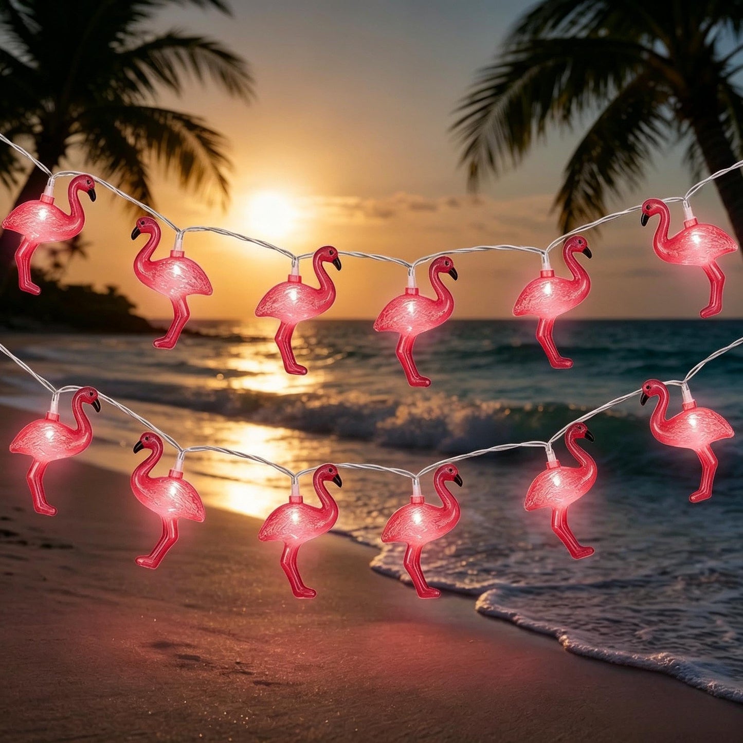 8.5Ft Pink Flamingo String Lights Plug in, Summer Decorative String Lights with 10 LED Flamingo Decor Lights, Tropical Beach Light Waterproof for Bedroom Patio Hawaiian Tiki Luau Party Summer Decor