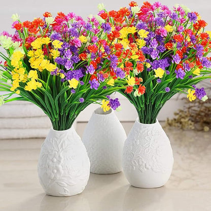 10 Bundles Artificial Flowers, Outdoor Gypsophila Baby's Breath Fake Flowers, UV Resistant Faux Greenery Shrubs Hanging Plants for Home Wedding Garden Porch Window Decoration (Long Leaves)