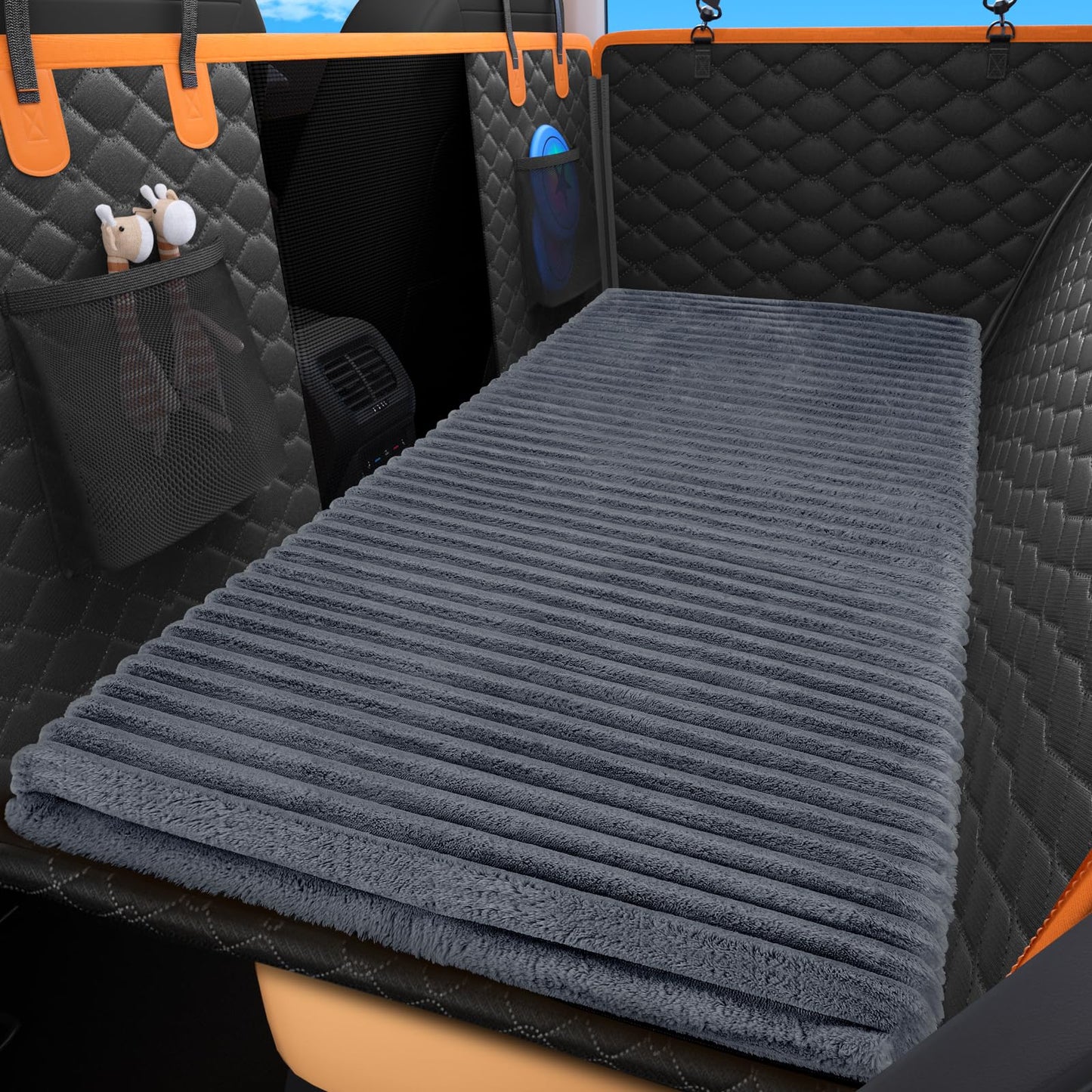 FURTIME Backseat Pet Bed Mat, Non-Slip Dog Bed for Car Back Seat, Washable Travel Pet Mat with Removable Cover, Dog Seat Covers Protector Fit for Backseat Extenders and Trucks SUVs, 54"x 24.8", Grey