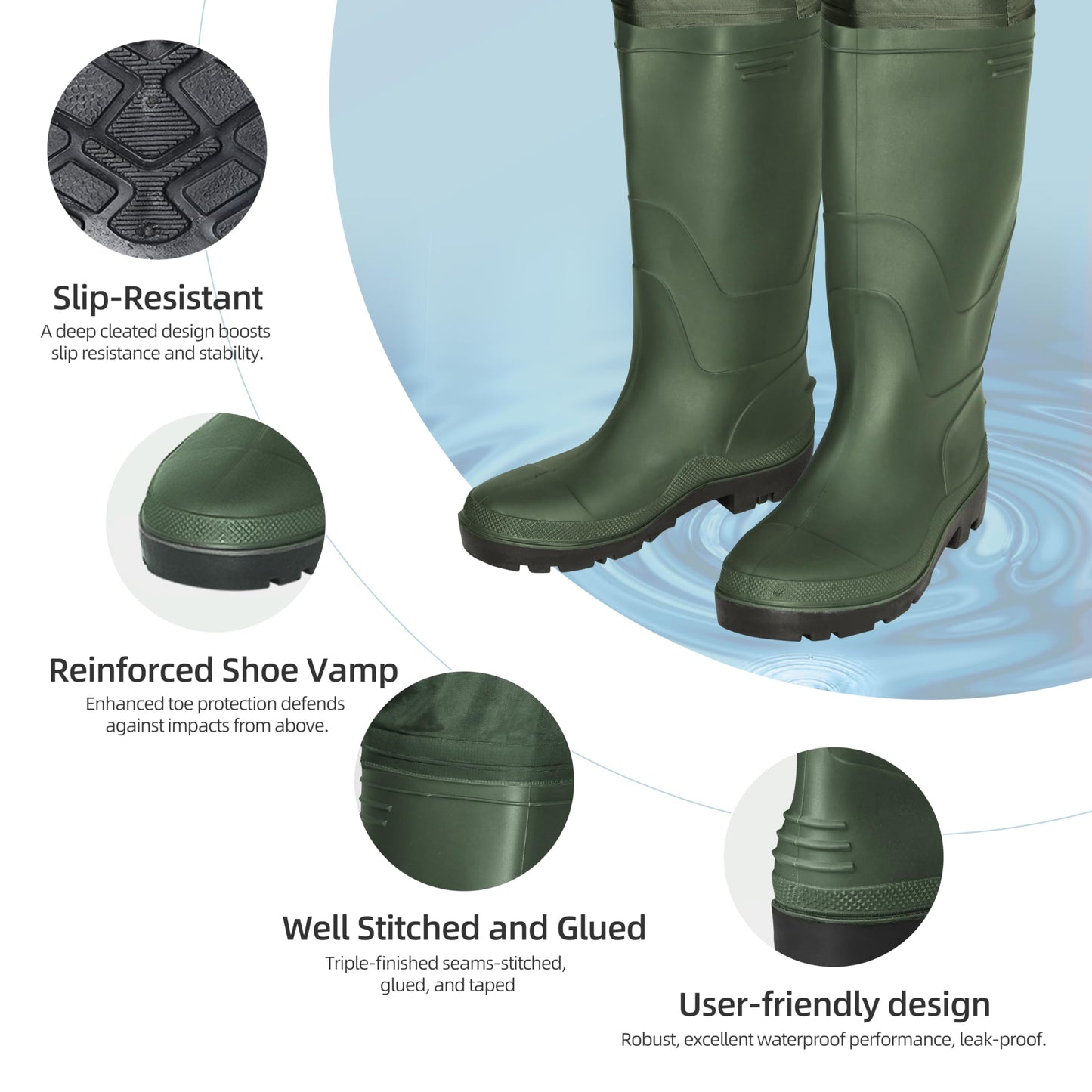 PROBITE Fishing Chest Waders for Men Women with Boots Waterproof 2-ply Nylon PVC Lightweight Waders for Hunting(M9/W11,Green)
