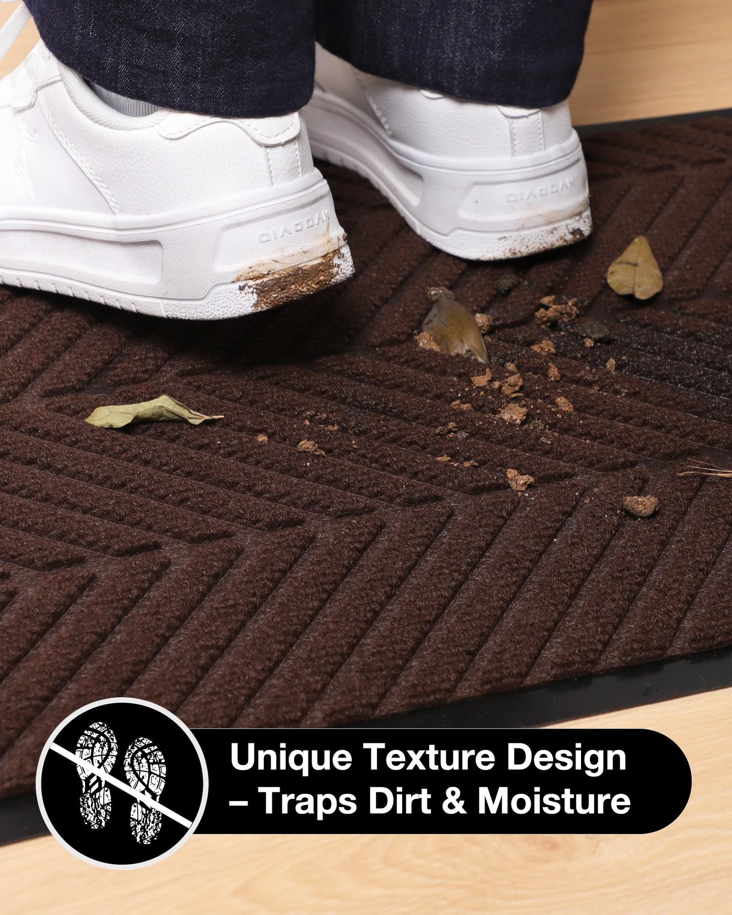 5′ x 7′ Heavy Duty Front Door Mat Indoor Outdoor Entrance, Easy Clean Non-Slip All Weather Commercial Floor Mat for Entryway, No Curling Waterproof Vinyl Welcome Mat (Dark Brown)