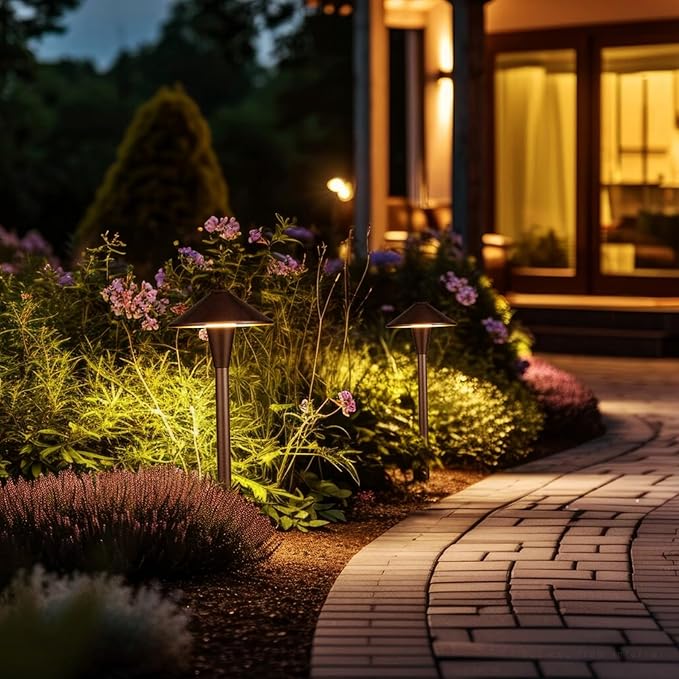 LEONLITE Update 5CCT Low Voltage Pathway Lights, LED Landscape Path Lights, 1800/2700/3000/4000/5000K, Flat Cone Head, 12-24V AC/DC, IP65 Outdoor Walkway Light, Oil Rubbed Bronze Aluminum, Pack of 6